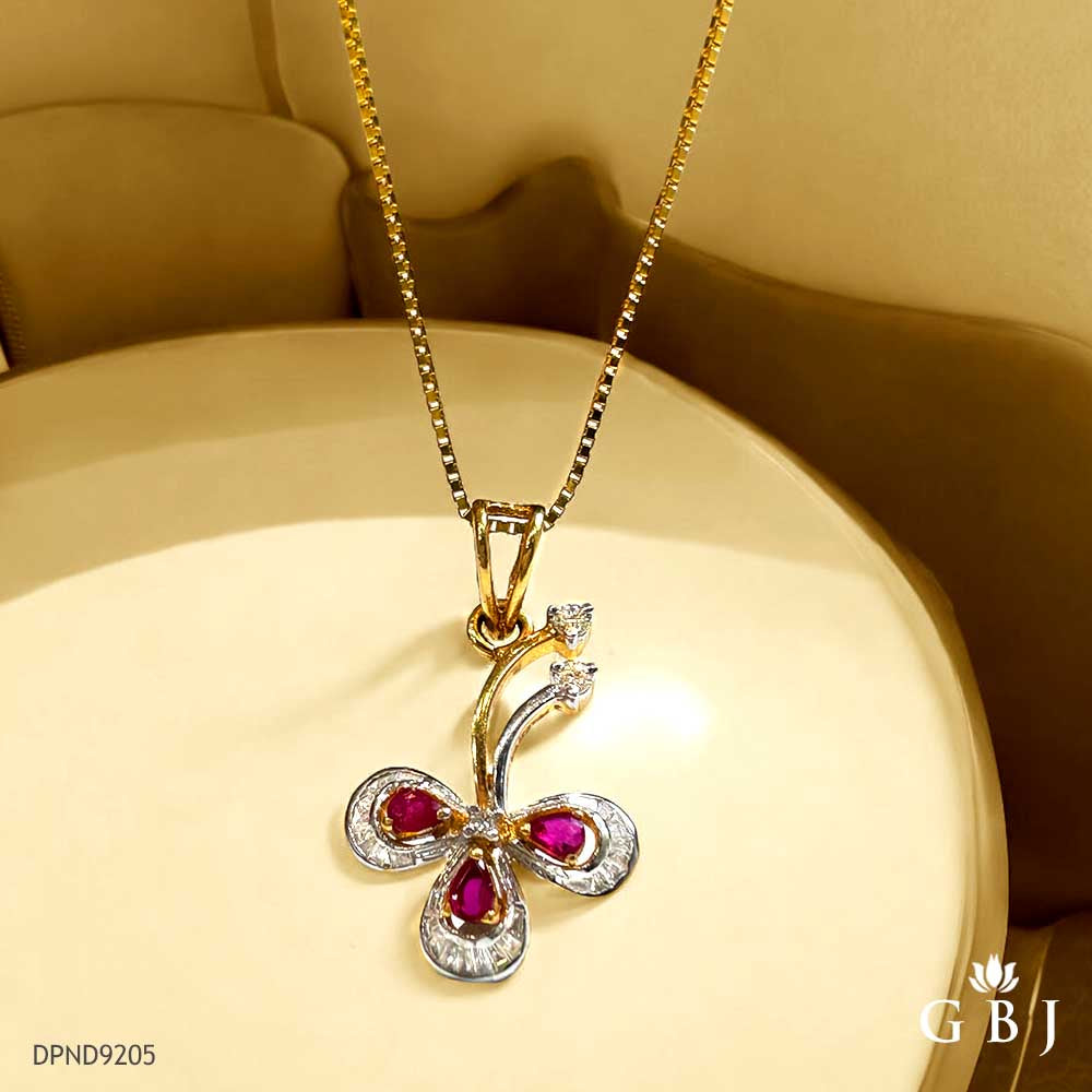 18K Real Diamond Floral Ruby Locket SI / H-I