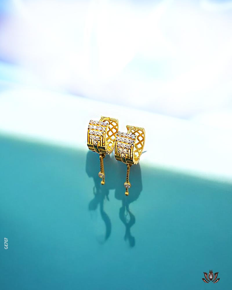 18K Real Yellow Gold Swarovski Round Drop Bali