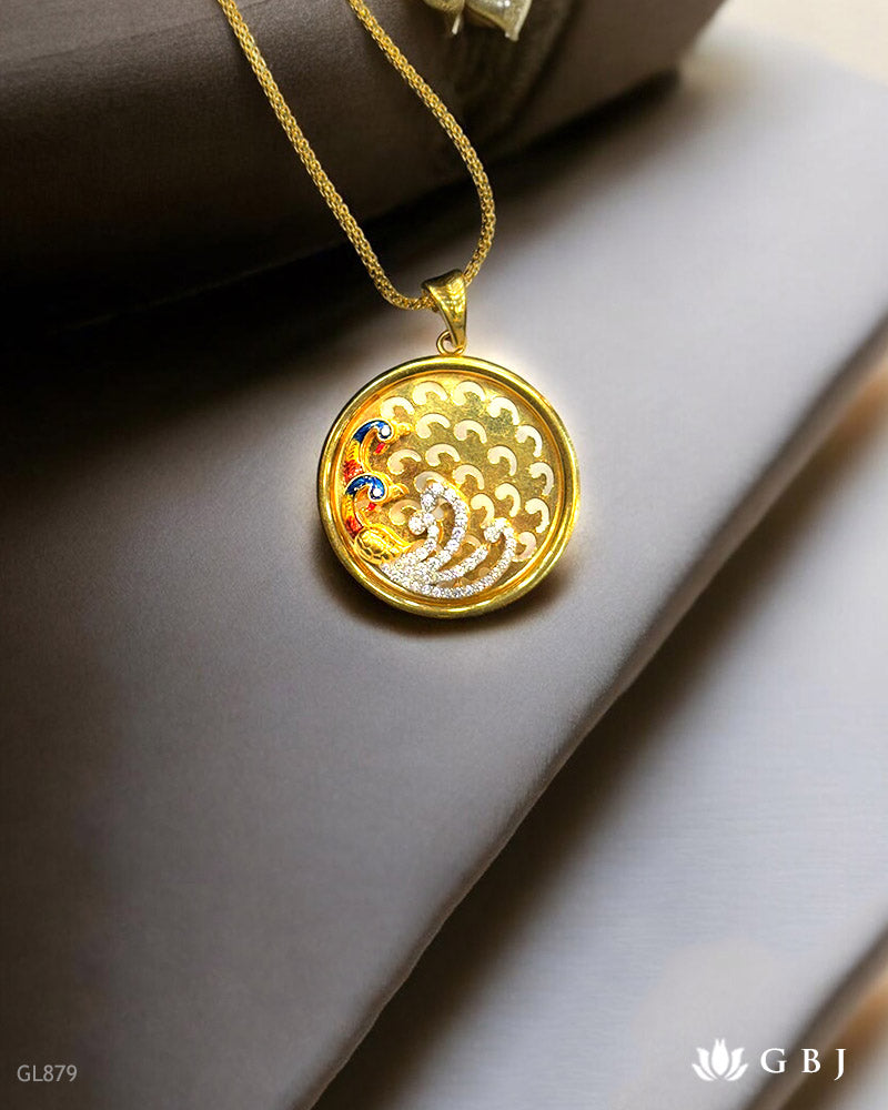 22K Real Gold Enamel Peacock Locket