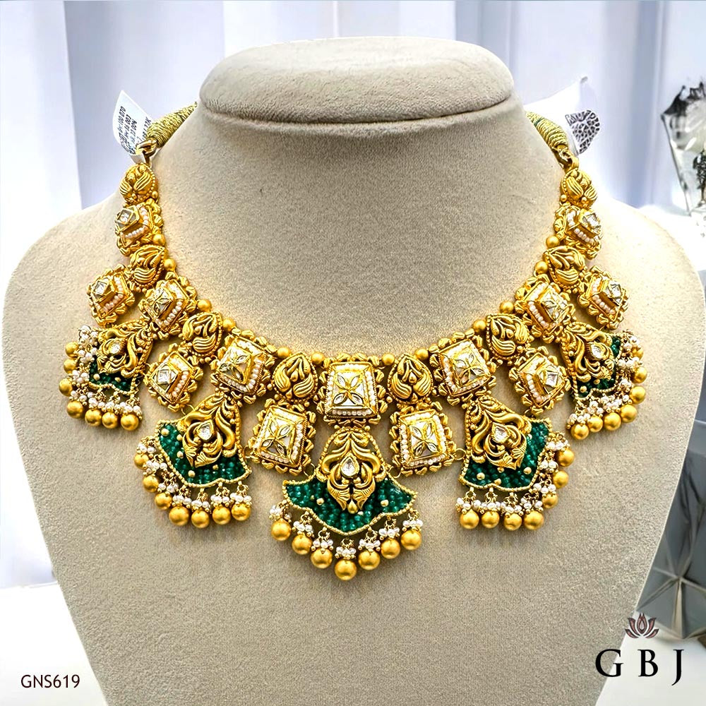 22K Real Antique Gold Emerald Necklace