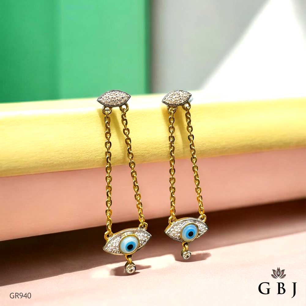 22K Real Gold Swarovski Evil Eye Earrings